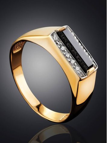Stylish Unisex Gold Onyx Ring, Ring Size: 10 / 20, image , picture 2