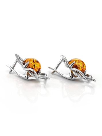 Lovely Floral Earrings In Sterling Silver With Cognac Amber The Daisy, image , picture 2