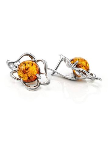 Lovely Floral Earrings In Sterling Silver With Cognac Amber The Daisy, image , picture 3
