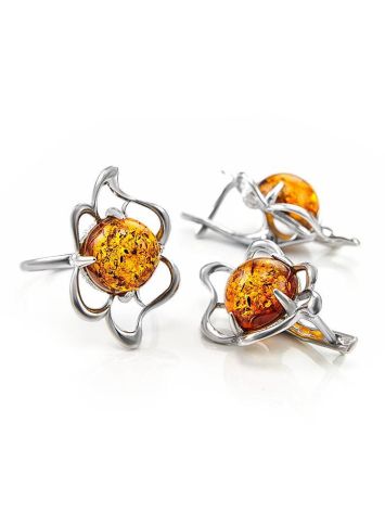 Lovely Floral Earrings In Sterling Silver With Cognac Amber The Daisy, image , picture 4