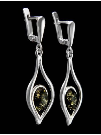 Sterling Silver Dangles With Green Amber The Fiori, image , picture 2