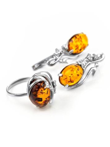 Cognac Amber Earrings In Sterling Silver With Crystals The Swan, image , picture 6