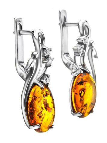 Cognac Amber Earrings In Sterling Silver With Crystals The Swan, image , picture 3