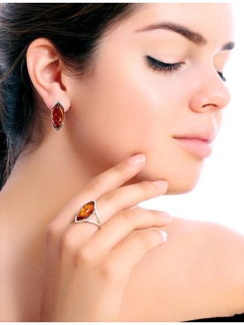 Cognac Amber Earrings In Sterling Silver the Petal, image , picture 3
