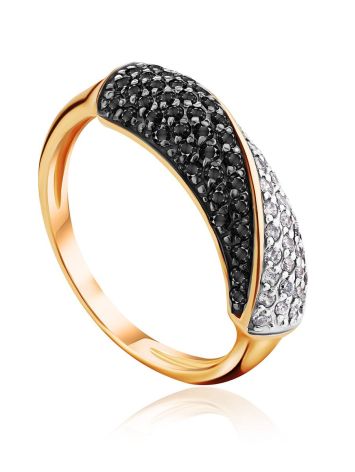 Golden Ring With Black And White Crystals, Ring Size: 9.5 / 19.5, image 