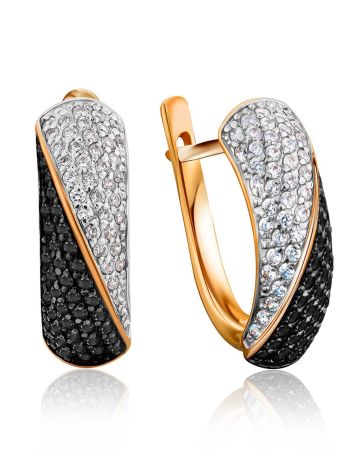 Black And White Crystal Earrings In Gold, image 