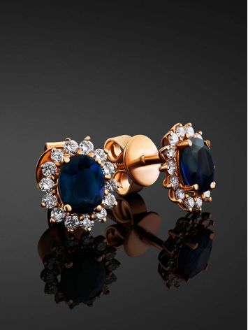 Diamond Sapphire Golden Stud Earrings, image , picture 2
