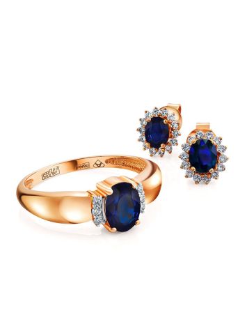 Diamond Sapphire Golden Stud Earrings, image , picture 3