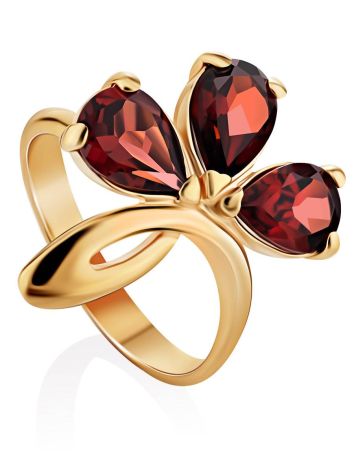 Chic Gold Garnet Ring The Flora, Ring Size: 6 / 16.5, image 