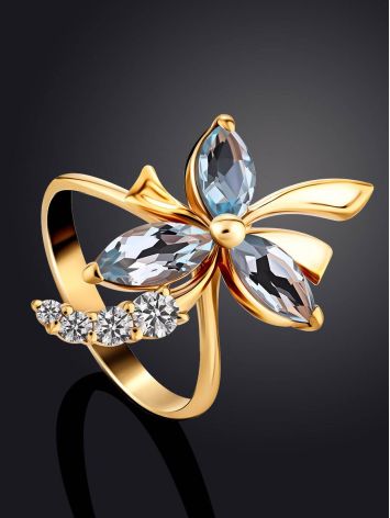 Chic Golden Ring With Topaz And Crystals, Ring Size: 8 / 18, image , picture 2