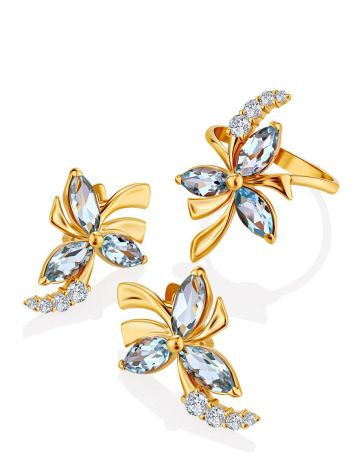 Chic Golden Ring With Topaz And Crystals, Ring Size: 8 / 18, image , picture 5