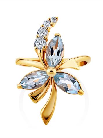 Chic Golden Ring With Topaz And Crystals, Ring Size: 8 / 18, image , picture 3
