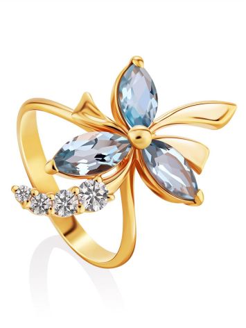 Chic Golden Ring With Topaz And Crystals, Ring Size: 8 / 18, image 