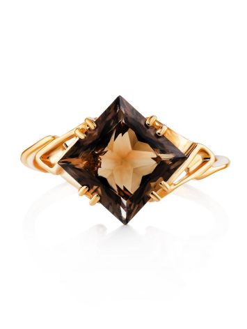 Geometric Golden Ring With Smoky Quartz Centerstone, Ring Size: 8 / 18, image , picture 3