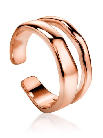 Double Line Statement Rose Gold Plated Silver Ring The Liquid, Ring Size: Adjustable, image 