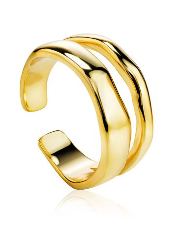 Double Line Statement Ring in Hammered 18ct Gold on Sterling Silver The Liquid, Ring Size: Adjustable, image 