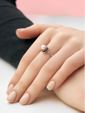 Cute Silver Ring With Mauve Colored Cultured Pearl The Serene, Ring Size: 8 / 18, image , picture 4