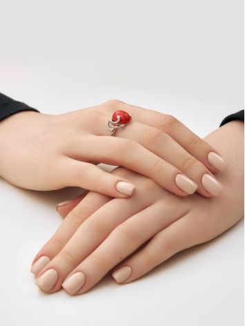 Sterling Silver Ring With Oval Reconstructed Coral Centerpiece, Ring Size: 8.5 / 18.5, image , picture 4