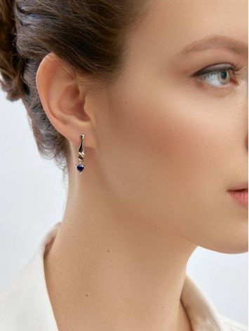 Silver Dangle Earrings With Synthetic Sapphire, image , picture 4