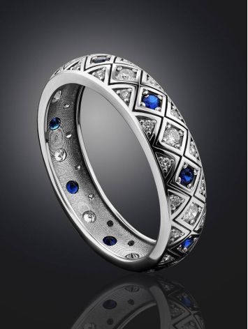 Chic Golden Diamond Sapphire Band Ring, Ring Size: 8 / 18, image , picture 2