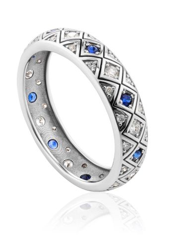 Chic Golden Diamond Sapphire Band Ring, Ring Size: 8 / 18, image 