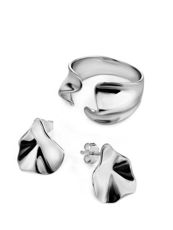 Sterling Silver ​Boho Textured Stud Earrings Liquid, image , picture 3