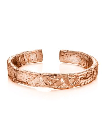 ​Contemporary crumbled texture one-size rose plated silver ring, Ring Size: Adjustable, image , picture 3