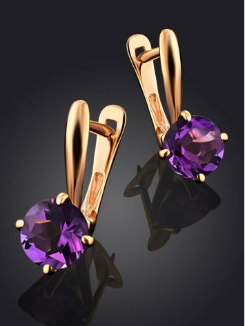 Stylish Gold Amethyst Latch Back Earrings, image , picture 2