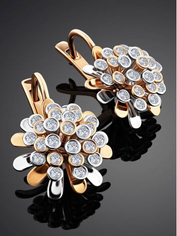 Amazing Floral Design Gold Diamond Earrings, image , picture 2
