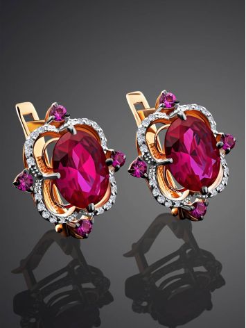 Amazing Golden Earrings With Ruby And Diamonds, image , picture 2