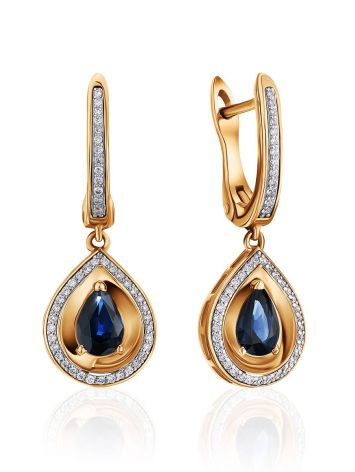 Golden Sapphire Diamond Drop Earrings, image 