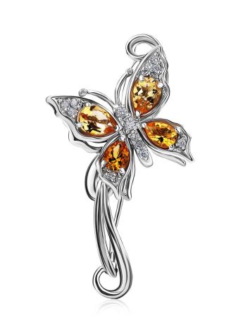 Fabulous Silver Citrine Butterfly Brooch, image 