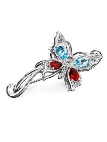 Fabulous Silver Butterfly Brooch With Multicolor Crystals, image , picture 3