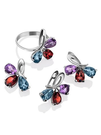 Stylish Silver Ring With Multicolor Crystals, Ring Size: 7 / 17.5, image , picture 5