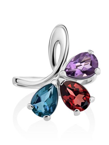 Stylish Silver Ring With Multicolor Crystals, Ring Size: 7 / 17.5, image , picture 3