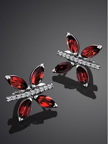 Butterfly Motif Silver Garnet Earrings, image , picture 2