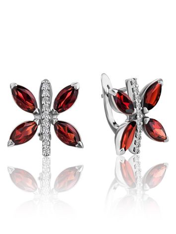 Butterfly Motif Silver Garnet Earrings, image 