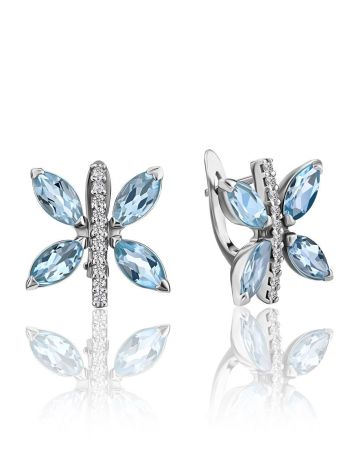 Butterfly Motif Silver Topaz Earrings, image 