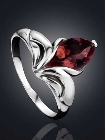 Silver Ring With Cherry Red Garnet Centerstone, Ring Size: 4 / 15, image , picture 2
