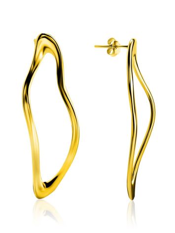 Smooth Stylish Gold Plated Silver Earrings The Liquid, image 