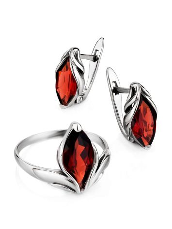 Silver Ring With Cherry Red Garnet Centerstone, Ring Size: 4 / 15, image , picture 5