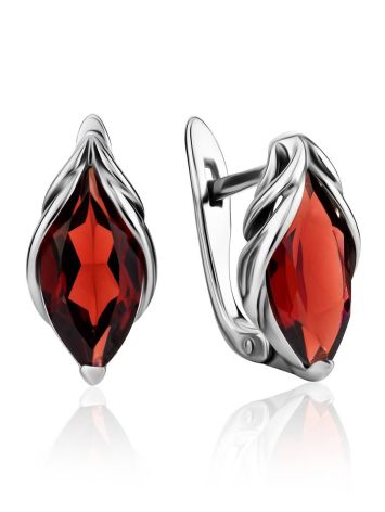 Chic Silver Garnet Earrings, image 