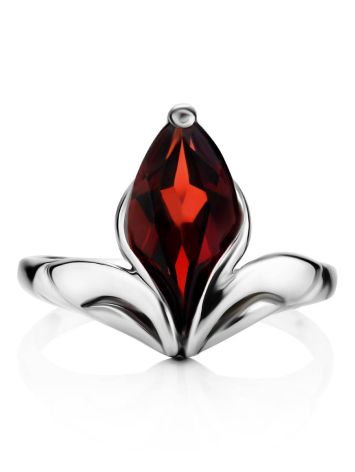 Silver Ring With Cherry Red Garnet Centerstone, Ring Size: 4 / 15, image , picture 4