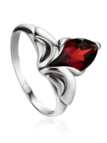 Silver Ring With Cherry Red Garnet Centerstone, Ring Size: 4 / 15, image 