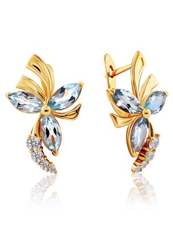 Floral Design Gold Topaz Earrings, image 