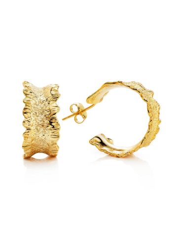 Textured Gold Plated Hoop Earrings The Liquid, image 
