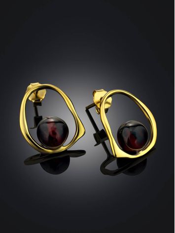 Minimalistic Gold Plated  Silver Earrings With Natural Cherry Amber The Palazzo, image , picture 2
