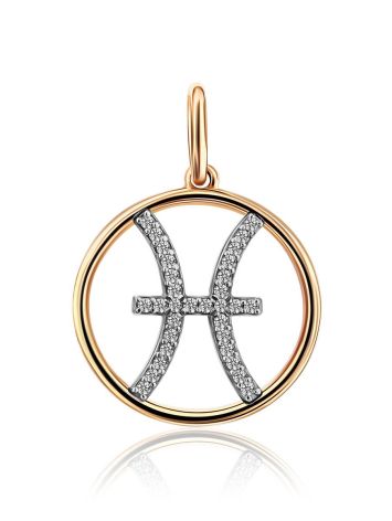 Gold Diamond Pisces Sign Pendant, image 