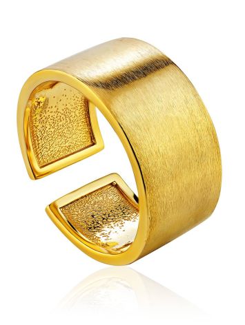 Contemporary Brush Finish Gold Plated Silver Ring The ICONIC, Ring Size: Adjustable, image 