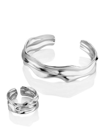 Textured Silver Cuff Bracelet The Liquid, image , picture 4